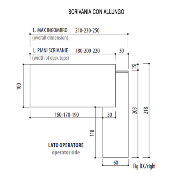 misure scrivania Elite con allungo