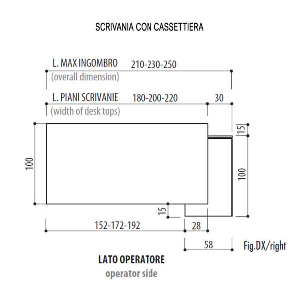 misure scrivania Elite con cassettiera